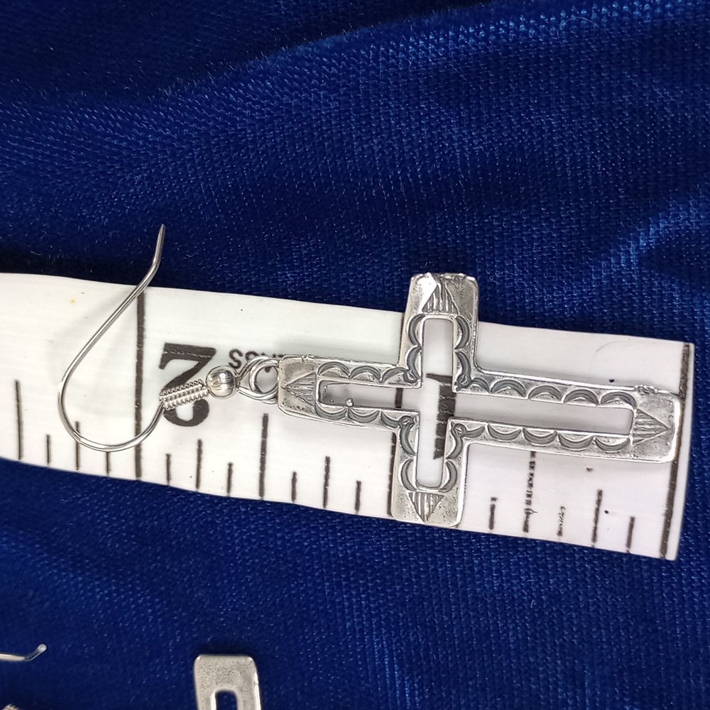Sterling Silver Cross Dangle Earrings - Picture 5 of 10